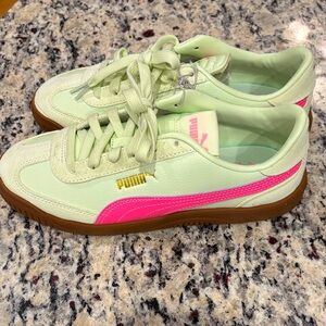 Puma Light Green and Pink Casual round suede toe Sneakers